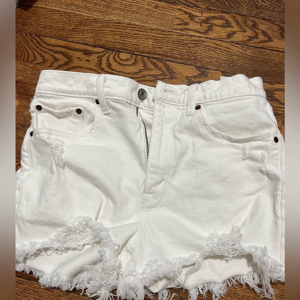 Abercrombie and Fitch High rise mom white jean shorts
